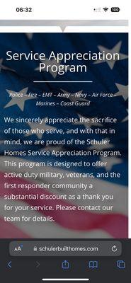 The so-called "Service Appreciation Program" available to veterans, first responders, etc.