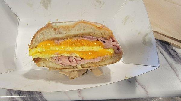 Ham, egg, and cheddar