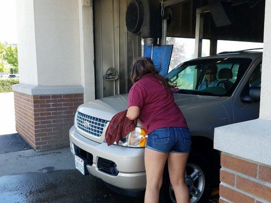 Hand drying car.