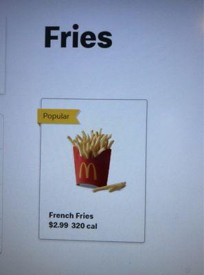 Menu fries