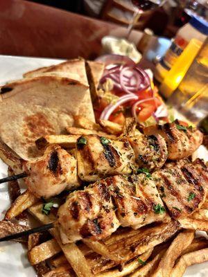 Chicken souvlaki platter