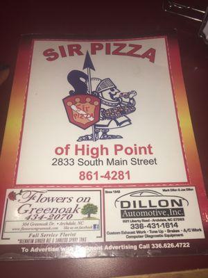 Sir Pizza of High Point Menu