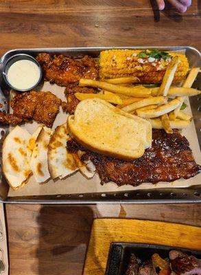 Smokehouse Combo Half Rack of Ribs Honey-Chipotle Chicken Crisper Chicken Bacon Ranch Quesadillas