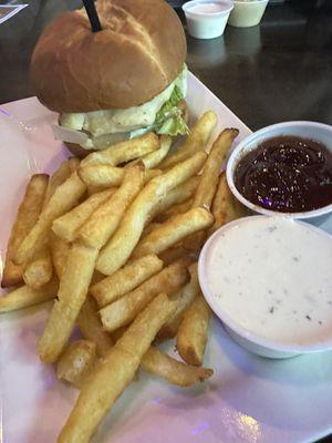 Chicken burger and fries