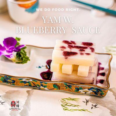 Yam Drizzled in Blueberry Sauce! 

Indulge in the rich, earthy flavors of yam paired with the luscious sweetness of blueberry sauce.