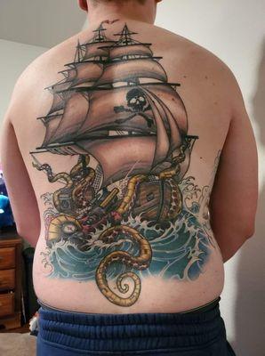 Full back peice designed and tattooed by Brandon Lian