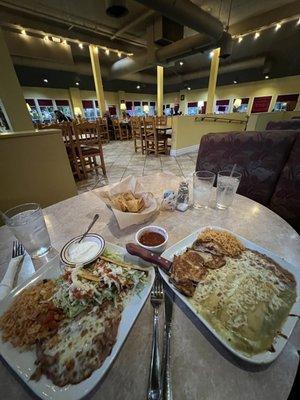 Two Crispy Tacos And Enchilada Aztecas