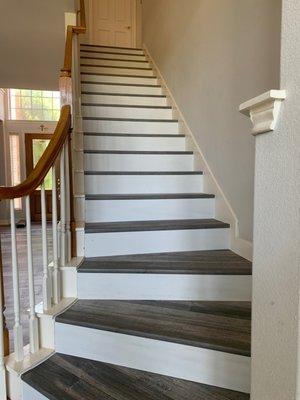 Stairs with white risers.