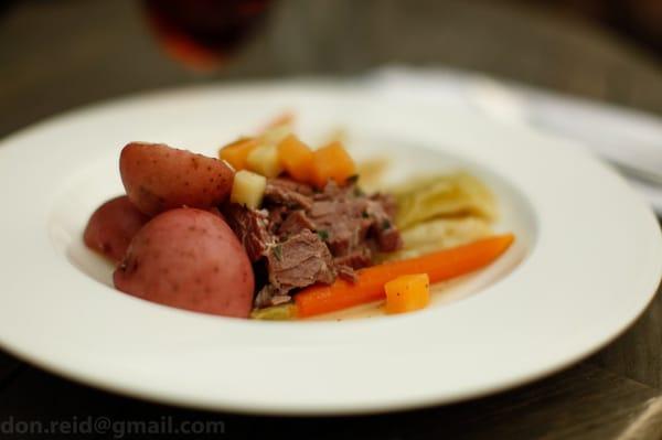 New England Menu | March 16-18 2011 | New England Boiled Dinner with Corned Beef, potatoes & root vegetables