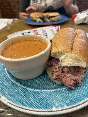 Tomato Basil Soup and Roast Beef Pesto Sandwich