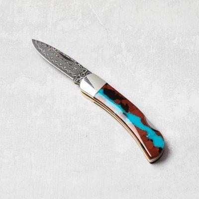 River Runs through It/Turquoise. Damascus blade.