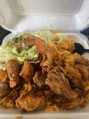 Chicharron de pollo plate w/ yellow rice