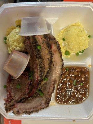 Brisket plate without rice dressing.