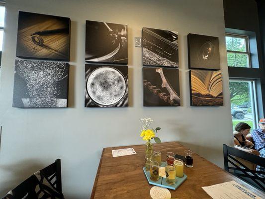 Photography adorns the wall