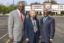 Gino (middle) the Tailor, with two regular customers in their freshly custom tailored suits!