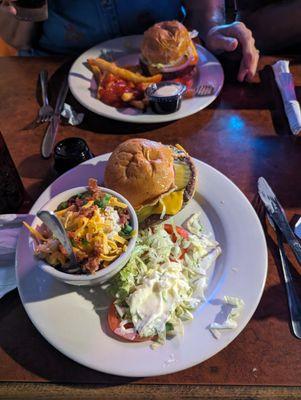 1/2 lb Angus cheeseburger with loaded potato salad