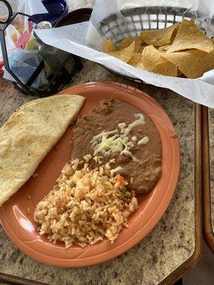 Kids Quesadilla plate with extra side.