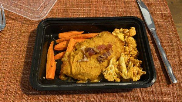 Leto glazed carrots, chicken, and buffalo cauliflower