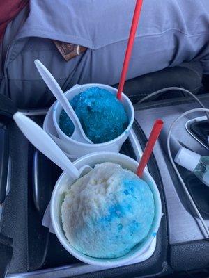 sour blue raspberry (top) & half vanilla half blue coconut with cream (bottom)