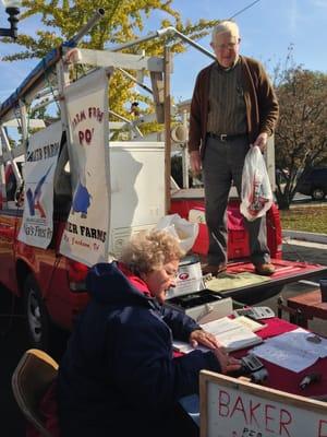 Bob Baker and his wife sell pork products from their farm.