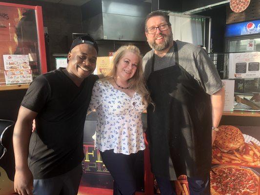 A picture of myself, and the two owners of fire pizza