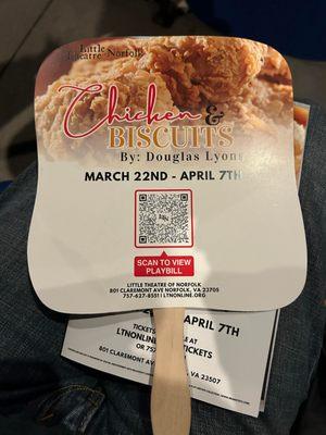 The fans added authenticity to the production "Chicken n Biscuits," a play about  the death of the patriarch of an African-American family.