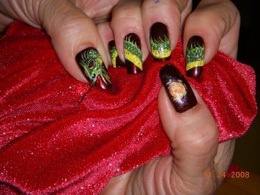 Nail art by Angela Q. (Title: "The Emperor's Dragon")