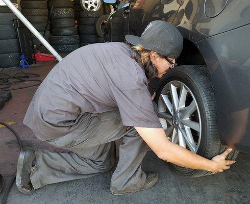 Tim took off my tire and had it patched up in 5 minutes.   Great Service!