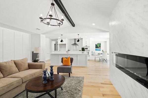 Nice family room with kitchen at the back