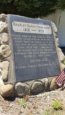 Charley Parkhurst Grave Site. Fist woman to vote in USA. Stagecoach whip who everyone thought was a man.