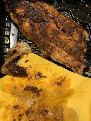 Blackened ??
 Gave instruction not Cajun ..,
 Fish has spices and full of grease or or sauce.. tried to dab off grease or sauce way to hot..