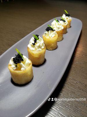 Yukon golden potato cup with Creme French and Beluga Caviar