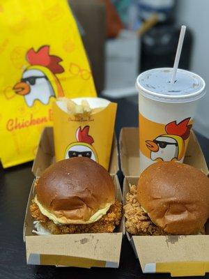 1. Crispy Chicken On Bun 2. Spicy Chicken On Bun