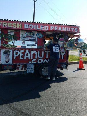 Getting boiled peanuts early. First customer of the day!