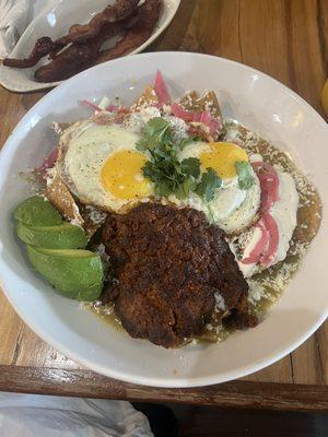 Chilaquiles with verde sauce and chorizo