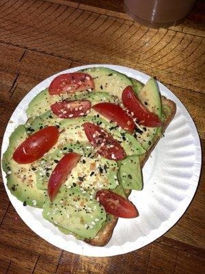 Avocado toast and peanut butter banana smoothie iced coffee