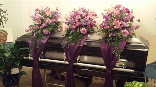 Beautiful casket piece featuring mixed lavenders and purples