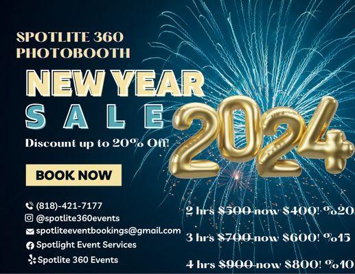 New year sale! We value our clients so much we want to support your 2024 events , call and book your 360 photbooth experience now!