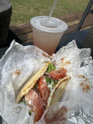 Chicago style chicken pita and Kiwi  Lemonade