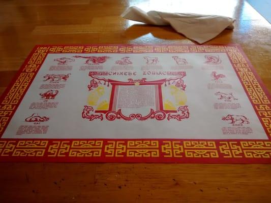 Awesome little placemat they gave us! Has Chinese zodiac on it.