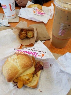 Chicken Bacon on Cibiatta, Hashbrowns & Iced Coffee