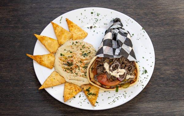 Beef Shawarma Pita with Hummus & Pita Chips