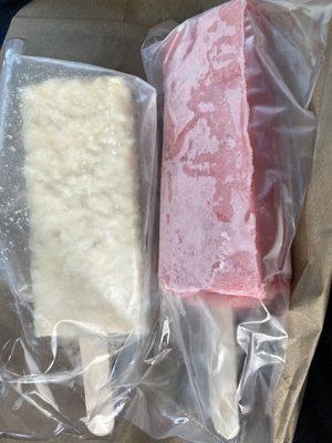 Rice Pudding pop and Strawberries & Cream pop