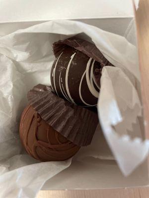 Truffles shoved into the box after I asked for them to not be shoved into the bottom of this large bag.