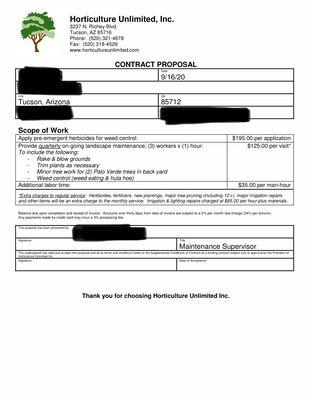 Horticulture Unlimited's proposal which I accepted - including pre-emergent and quarterly maintenance