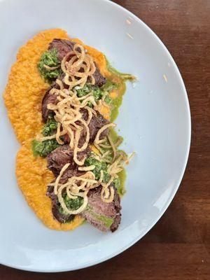 Hanger Steak with Carrot Puree