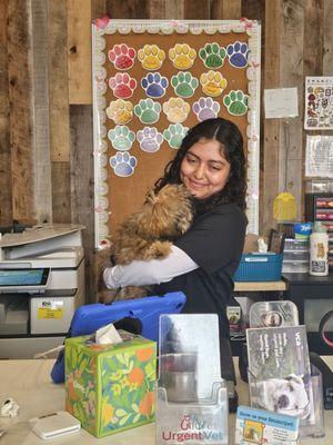 My 3 month old puppy and one of the awesome workers that he liked