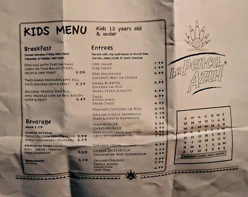 Menu Kids