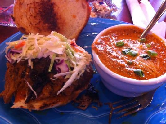 Pulled pork sandwich w/ tomato soup