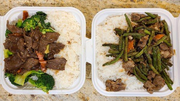 Beef & Broccoli (3 stars) and Spare Ribs & Green Beans (1 star)